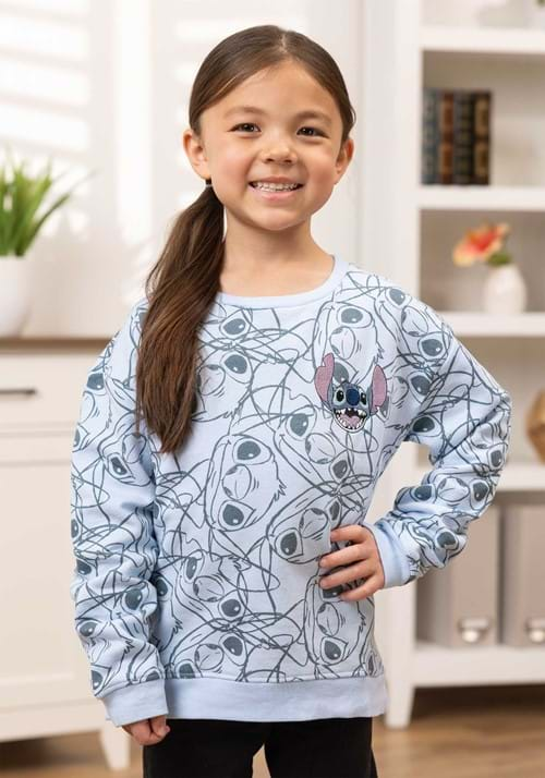 Girls Blue Stitch AOP Embroidered Sweatshirt