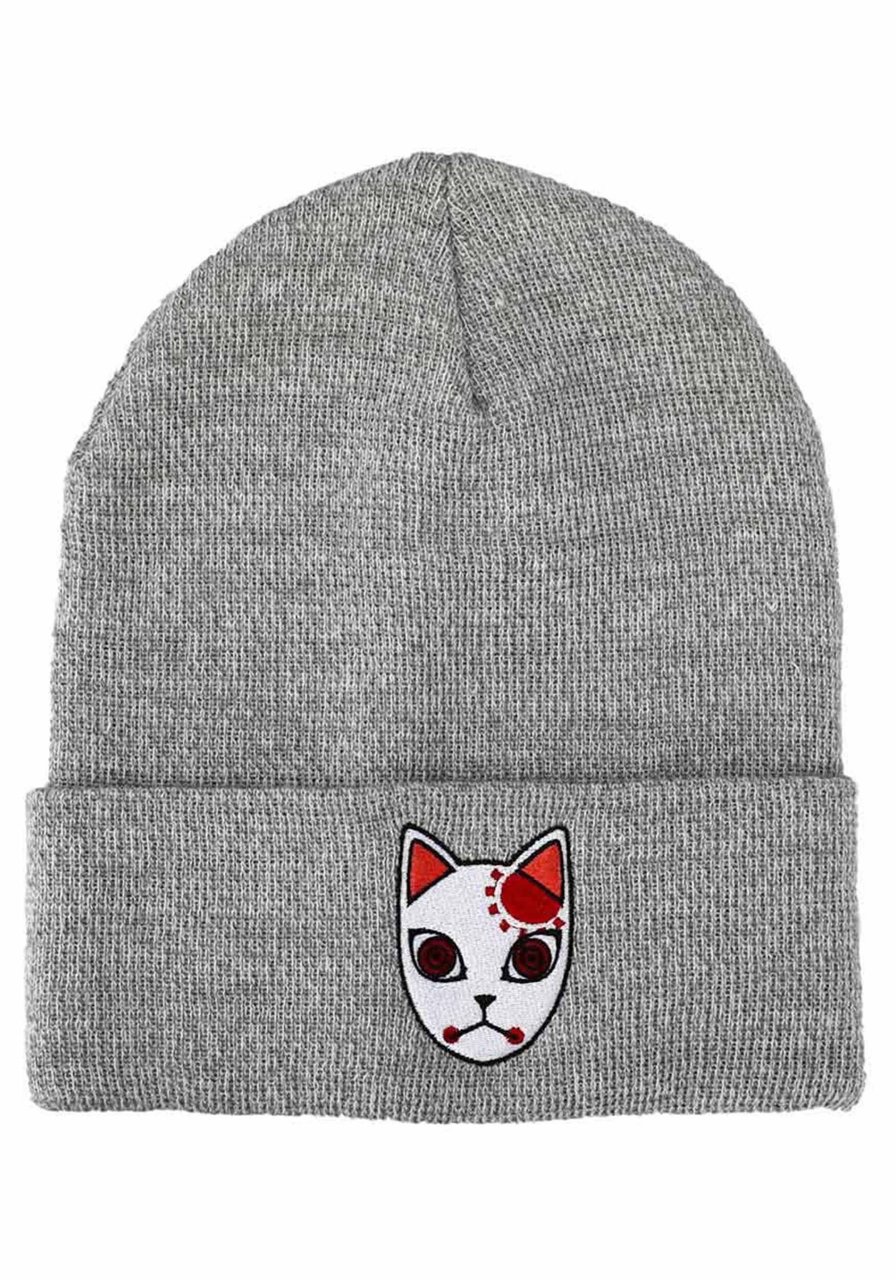 Demon Slayer Fox Mask Embroidered Cuff Beanie for Adults