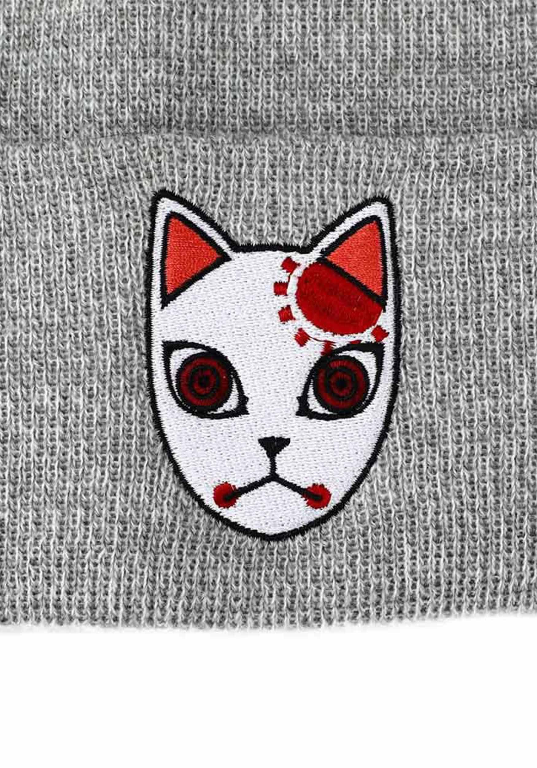 Demon Slayer Fox Mask Embroidered Cuff Beanie For Adults