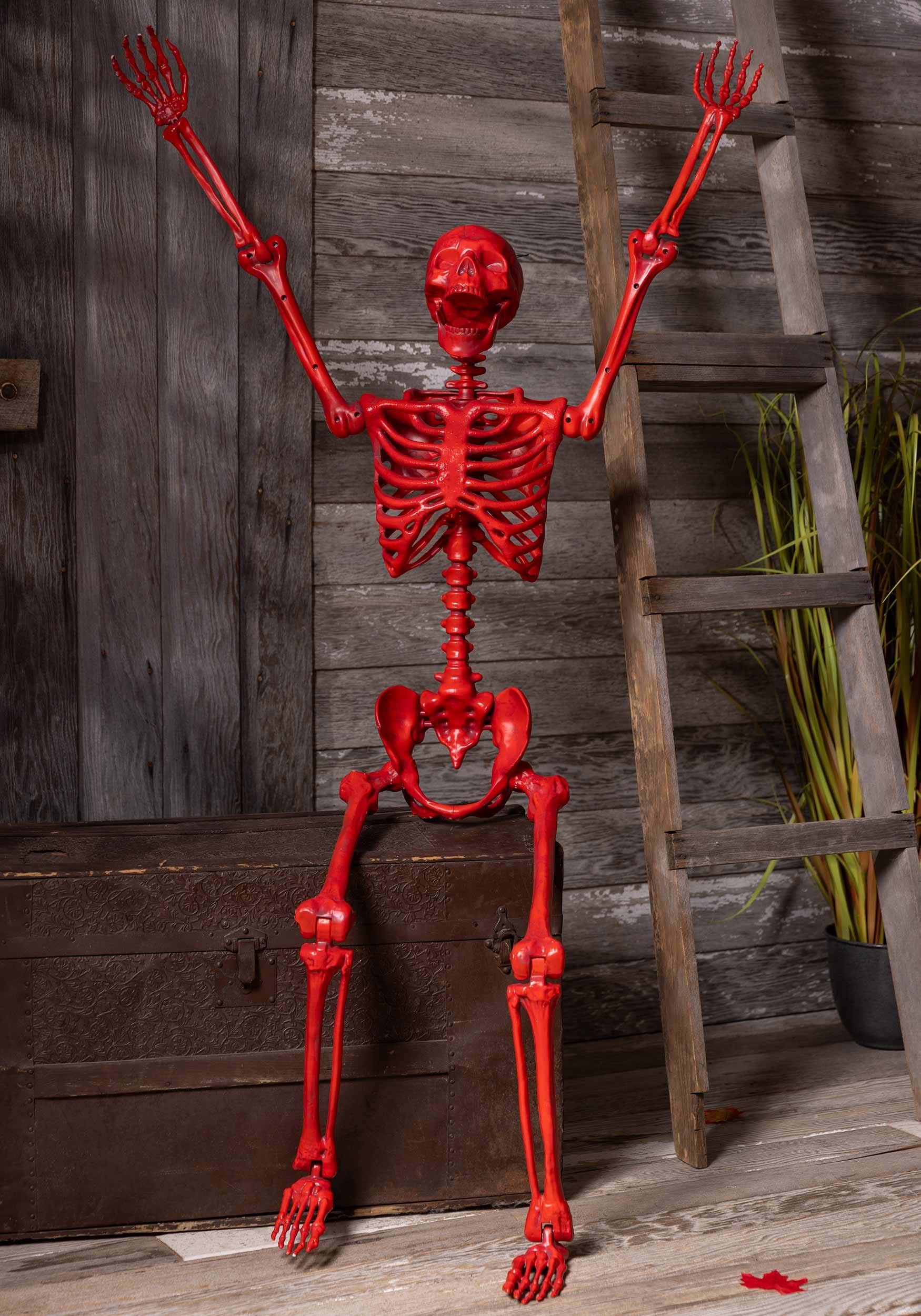 Crazy Bones Poseable Skeleton In Red Halloween Prop