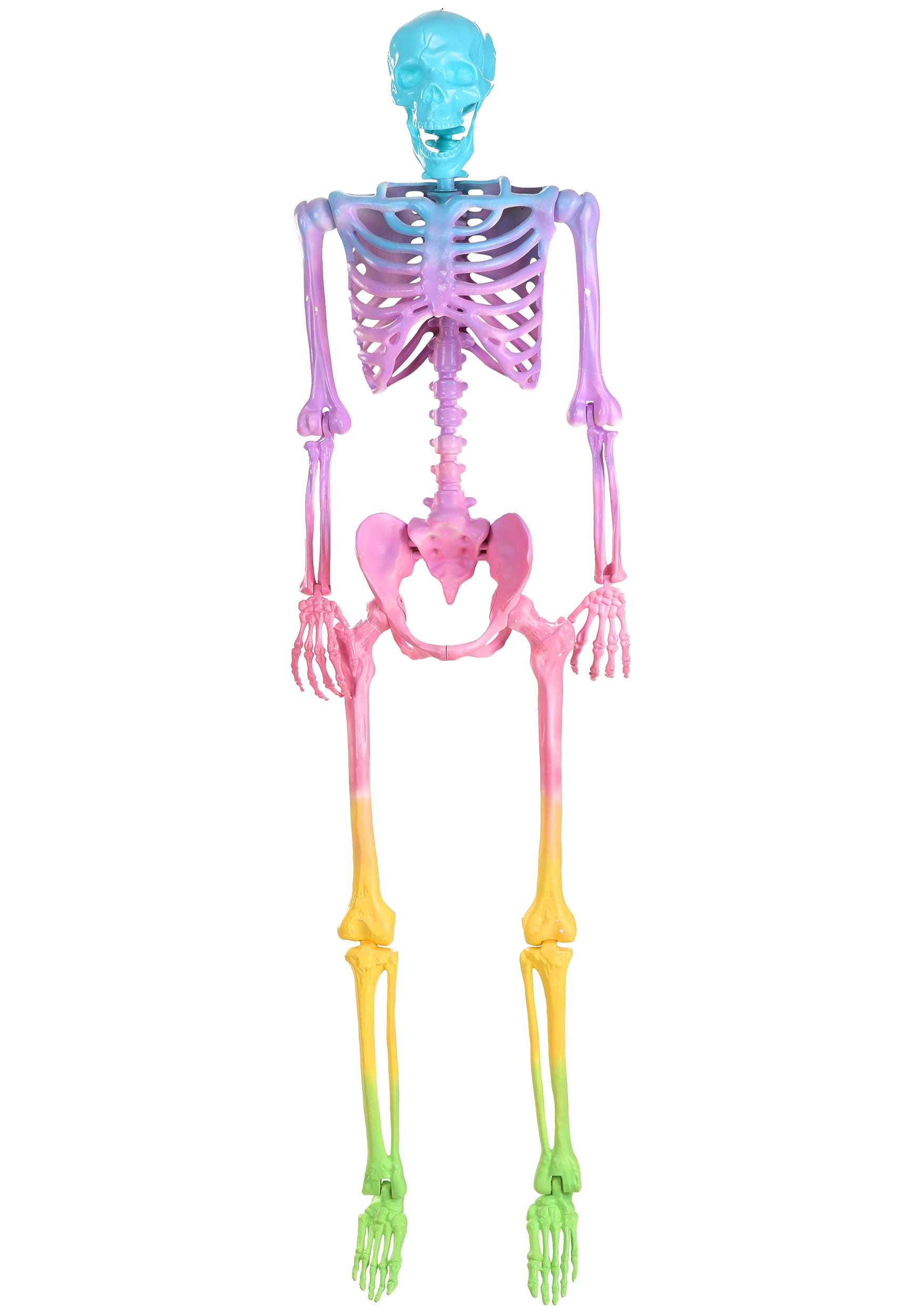 Photos - Other interior and decor Bones FUN Costumes Crazy  Poseable Skeleton in Rainbow Halloween Prop Yello 