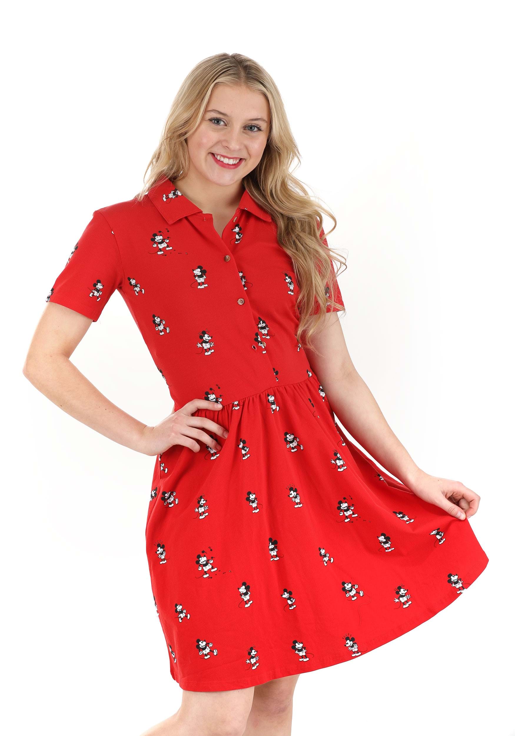 Womens Cakeworthy Vintage Mickey Mouse Button Up Dress