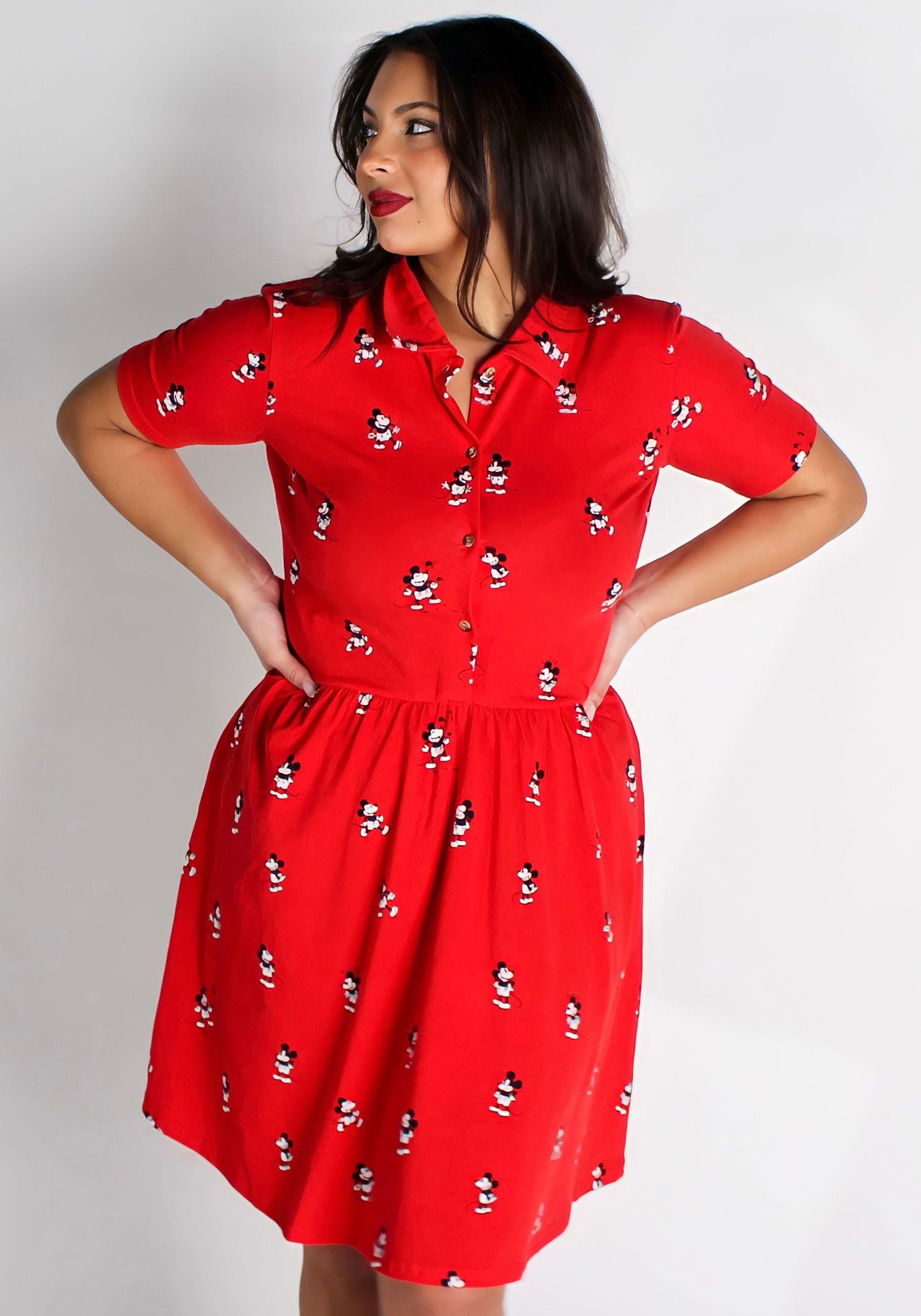 Women's Cakeworthy Vintage Mickey Mouse Button Up Dress