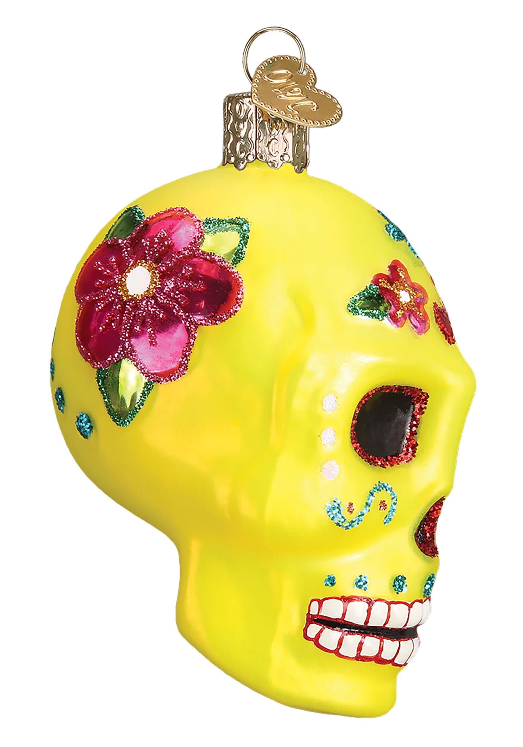 Yellow Sugar Skull Ornament
