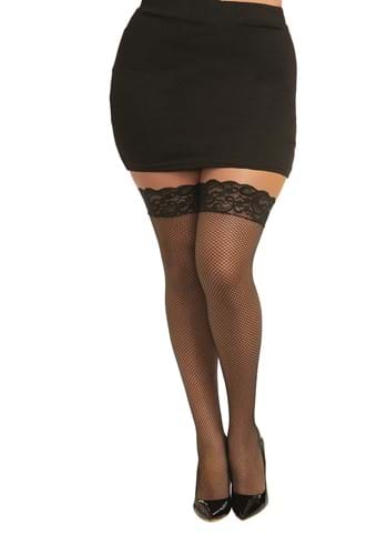 Plus Size Black Fishnet Thigh High