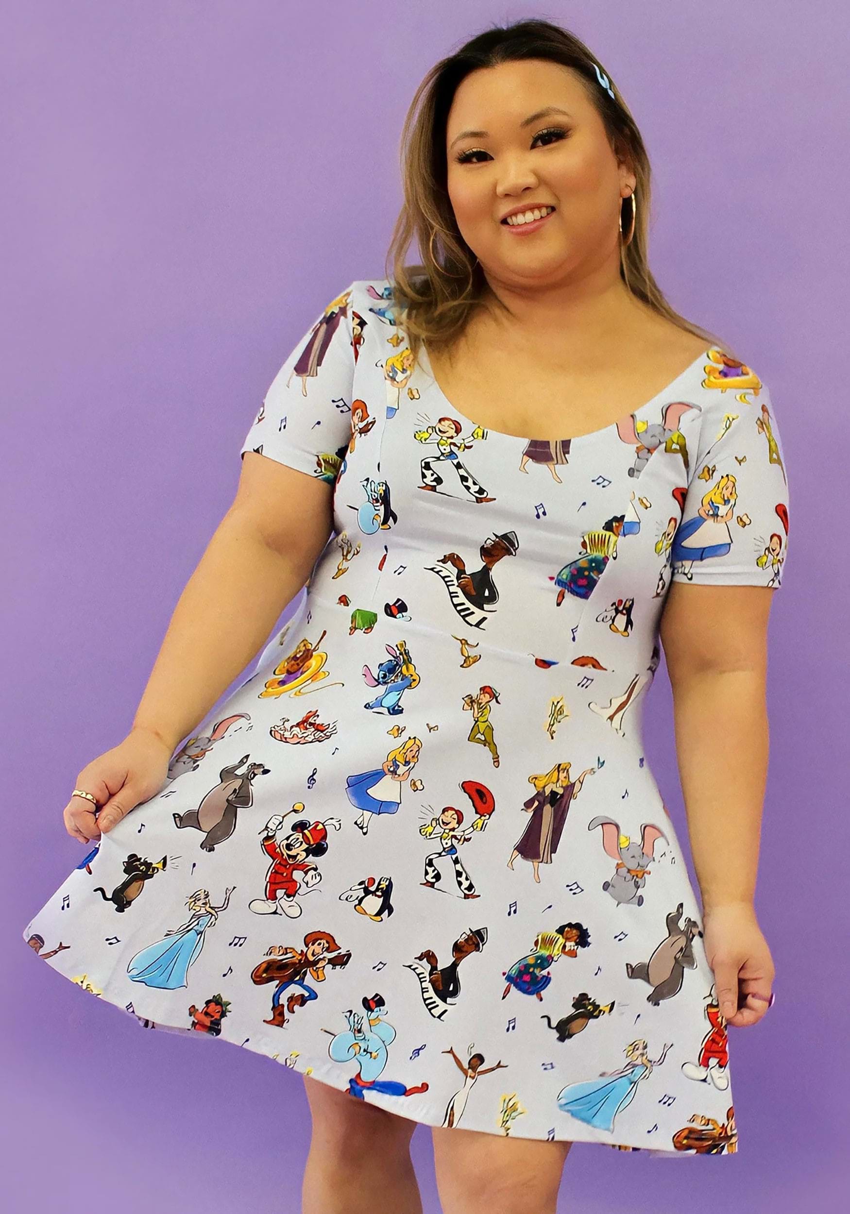 Disney Dress Purple Floral Mickey Mouse Print Dress. Disney Dress for Women  Regular and Plus Size 