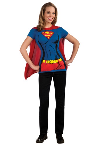 Womens Supergirl T-Shirt with Cape Costume