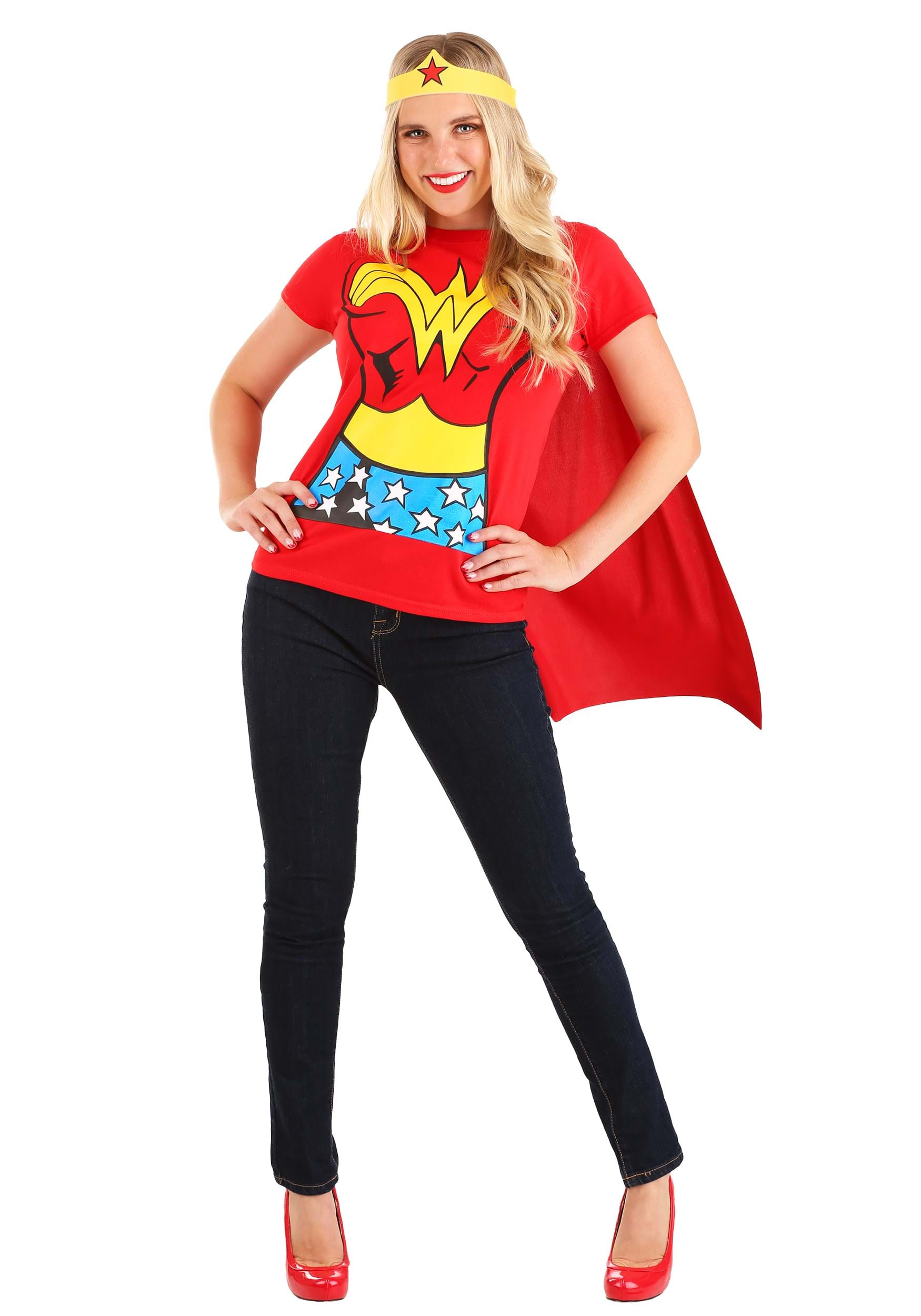 DIY Wonder Woman Halloween costume Red long sleeve shirt, cut out the W  from…