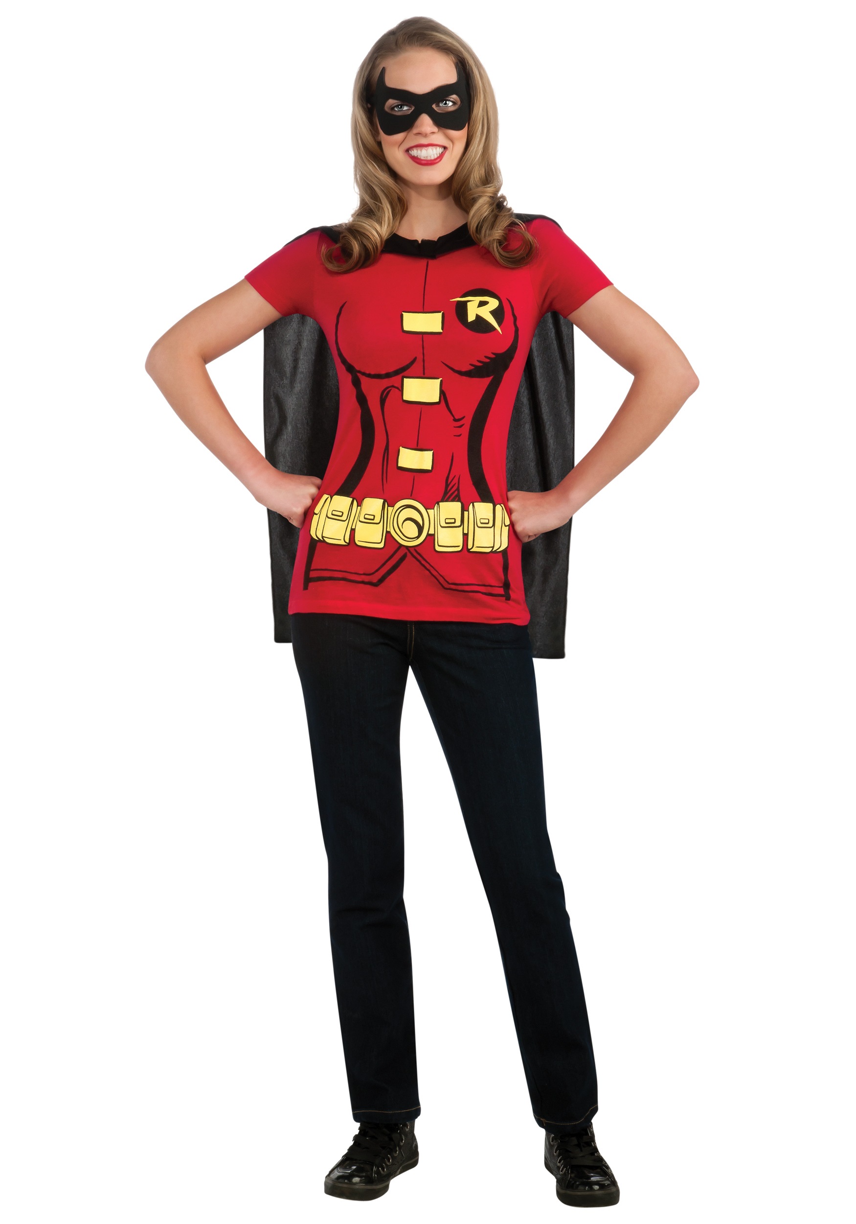 Photos - Fancy Dress Rubies Costume Co. Inc Womens Robin T-Shirt with Cape Costume Red RU880477 