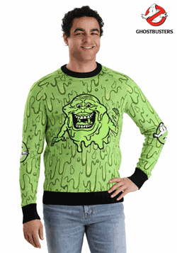 Adult Slimy Salutations Slimer Ghostbusters Sweater