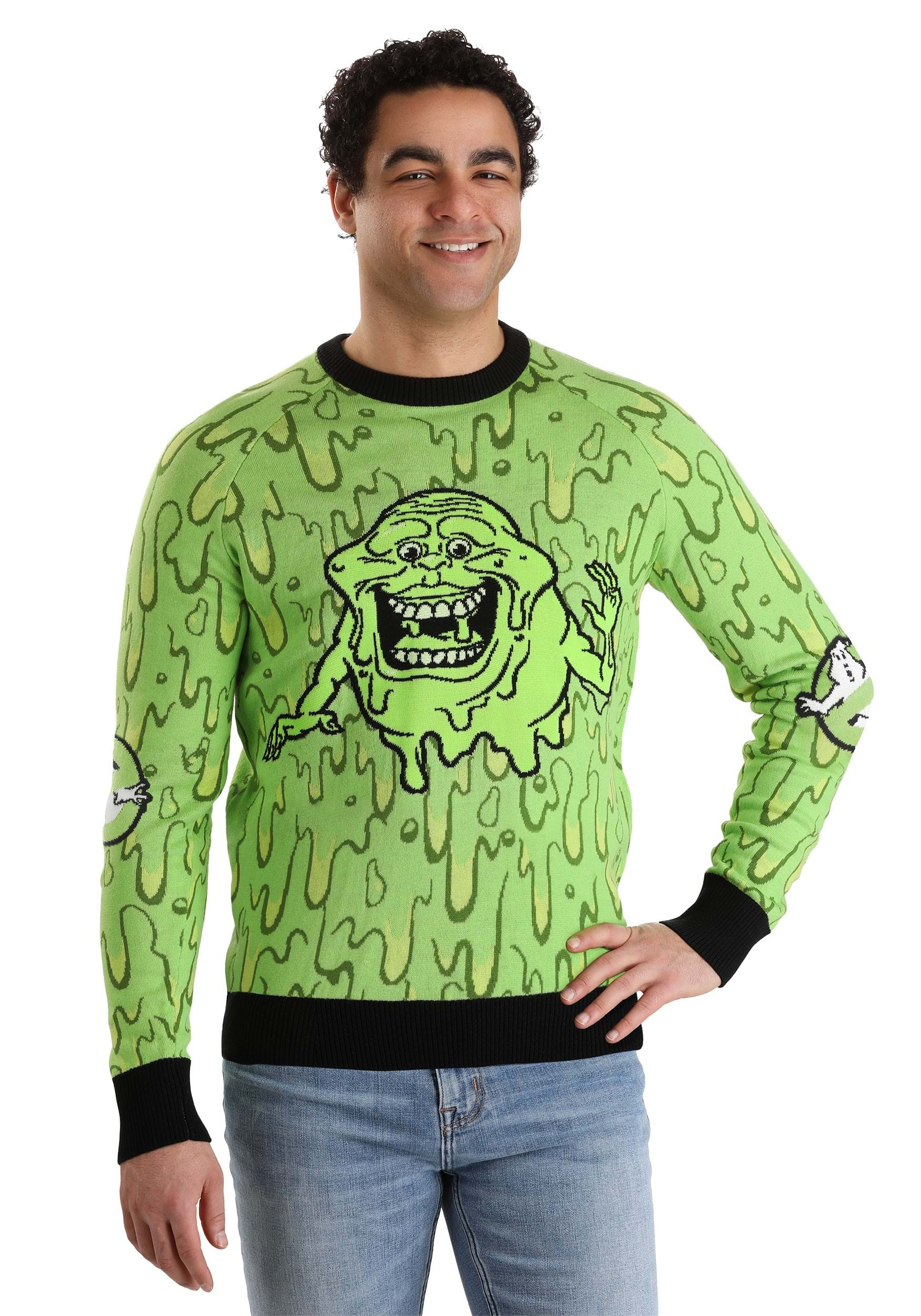 Ghostbusters Slimy Salutations Slimer Adult Sweater