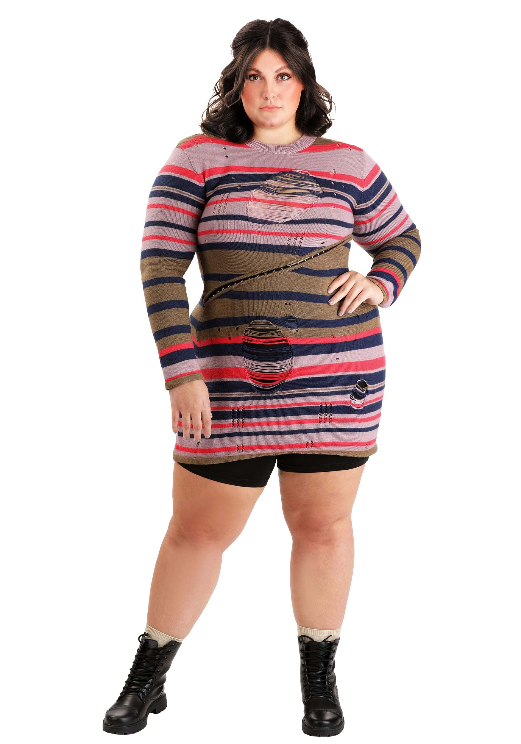 Plus Size Astrid Striped Distressed Sweater Dress