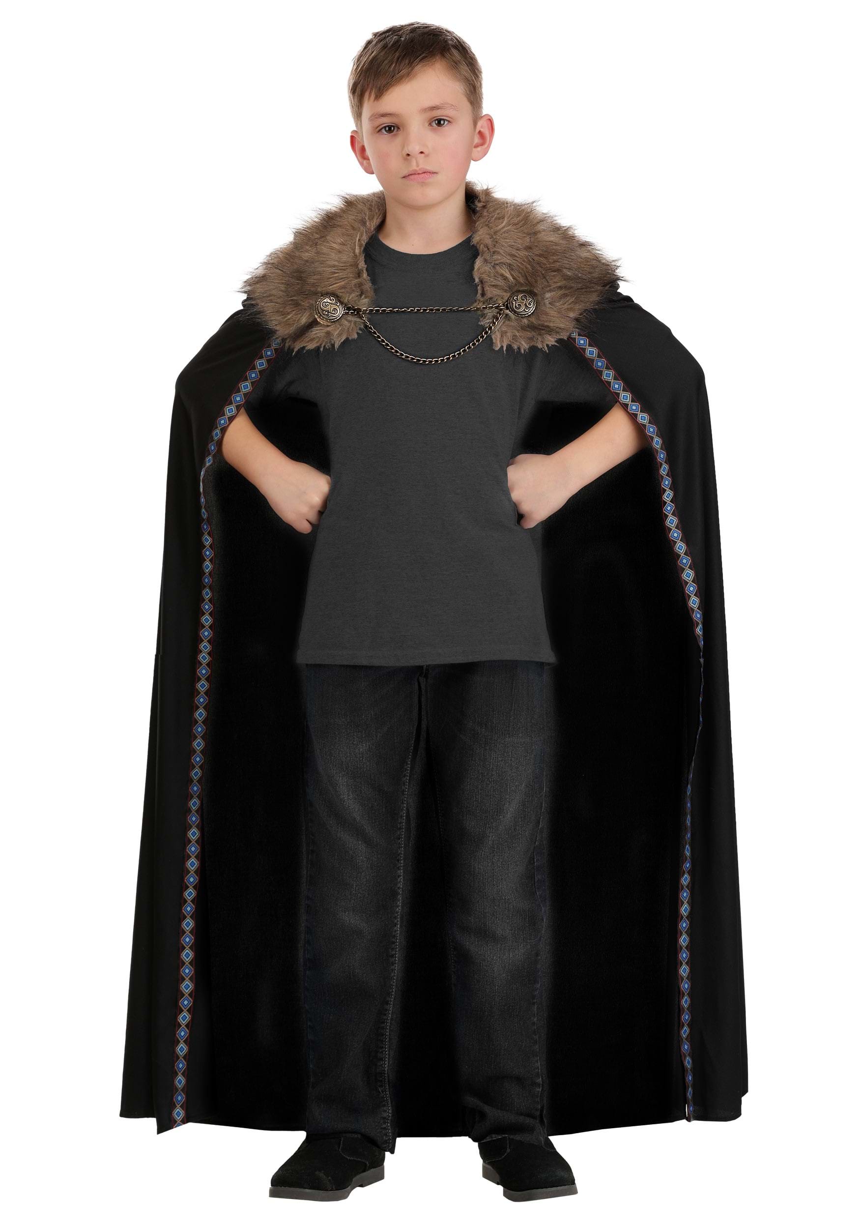 Black Faux Fur Collar Kids Viking Costume Cape | Viking Accessories
