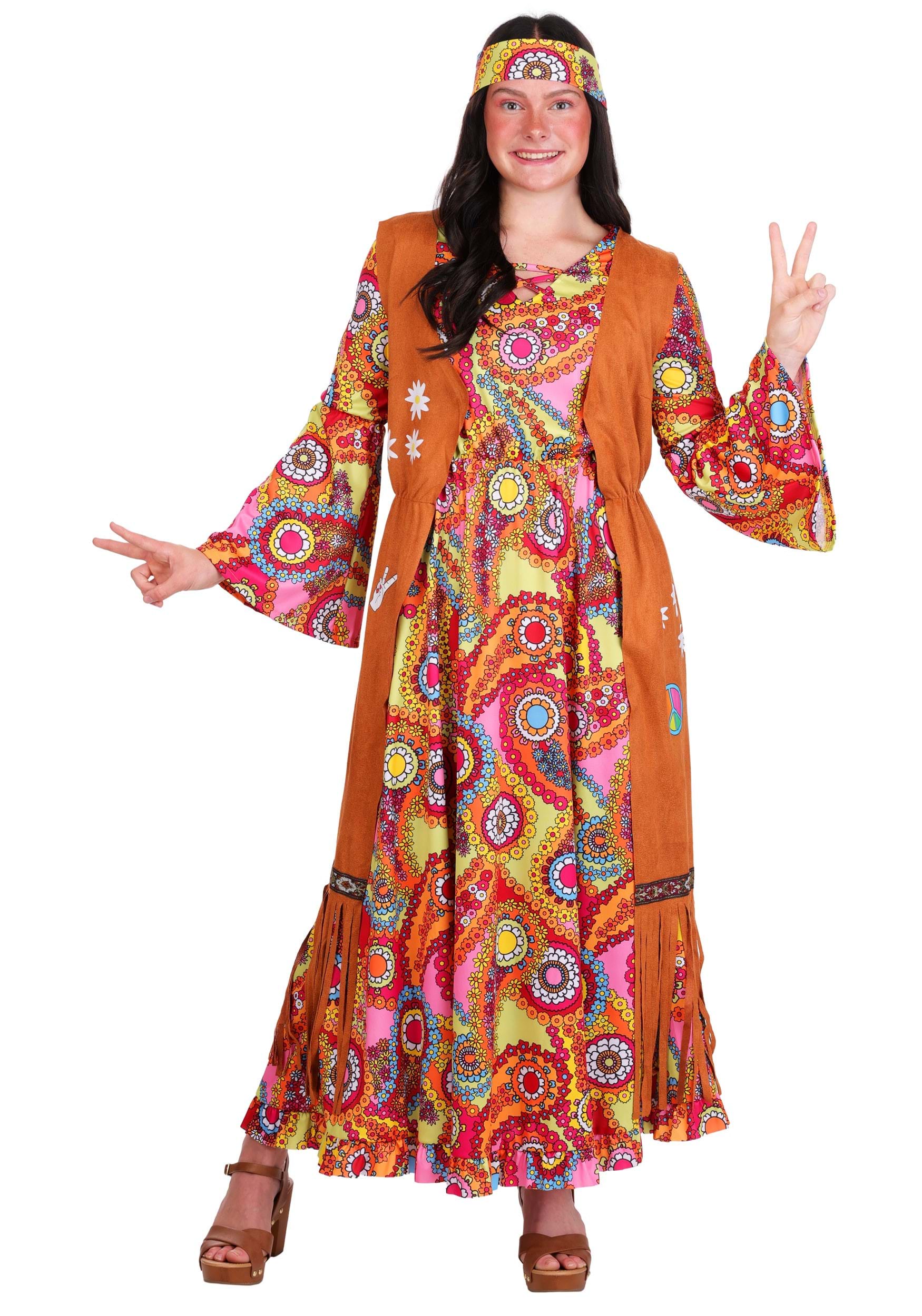 70s Woodstock Hippie Womens Costume Dress | Hippie Costumes