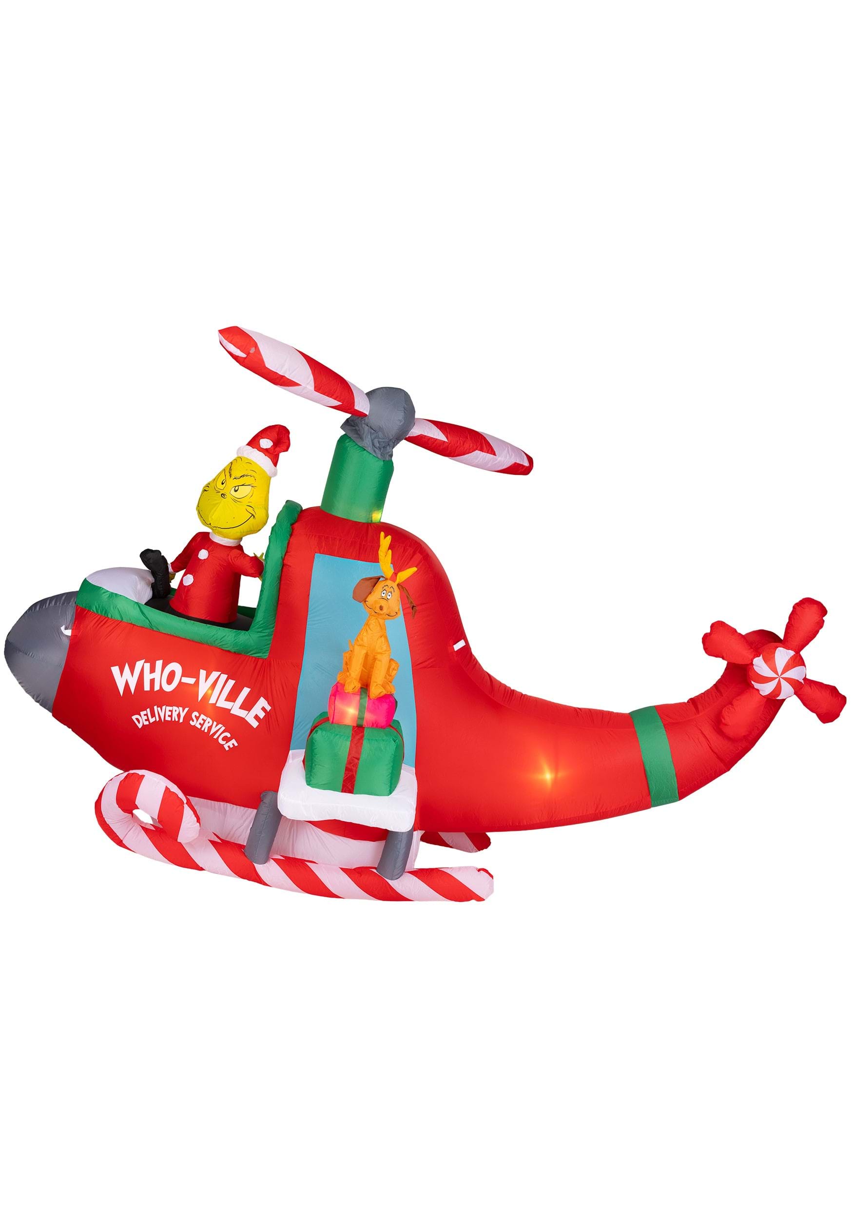 Animated Grinch in Helicopter Inflatable | Grinch Christmas Decorations